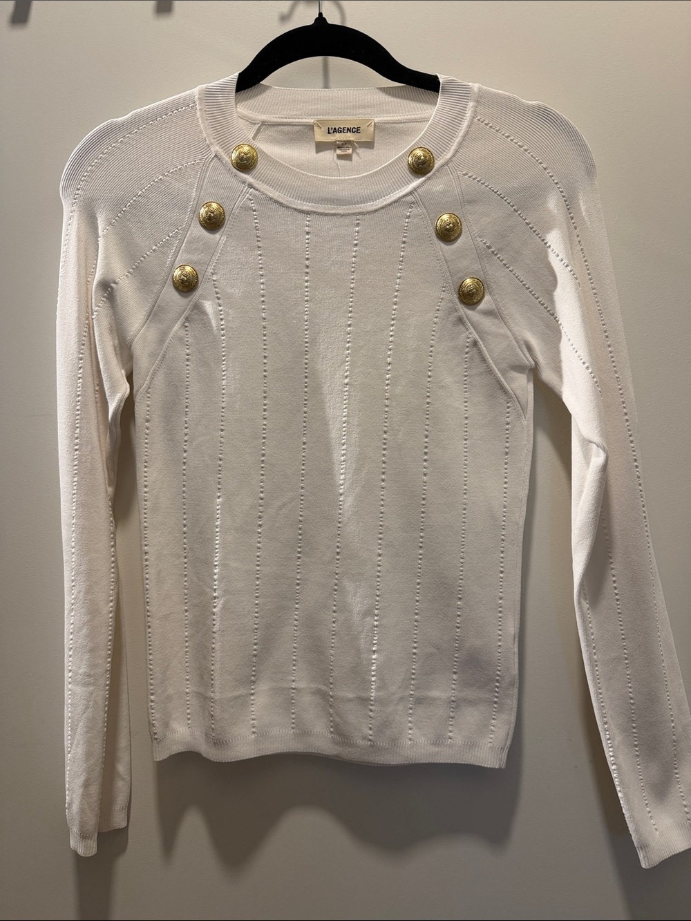 Beautiful L'AGENCE Cream Crewneck Sweater with Gold Buttons